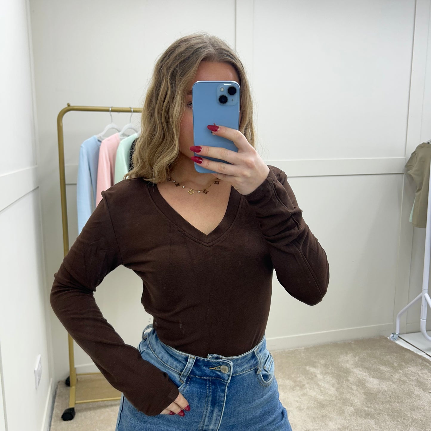 KELLY - Long Sleeve V-neck Stretchy Top