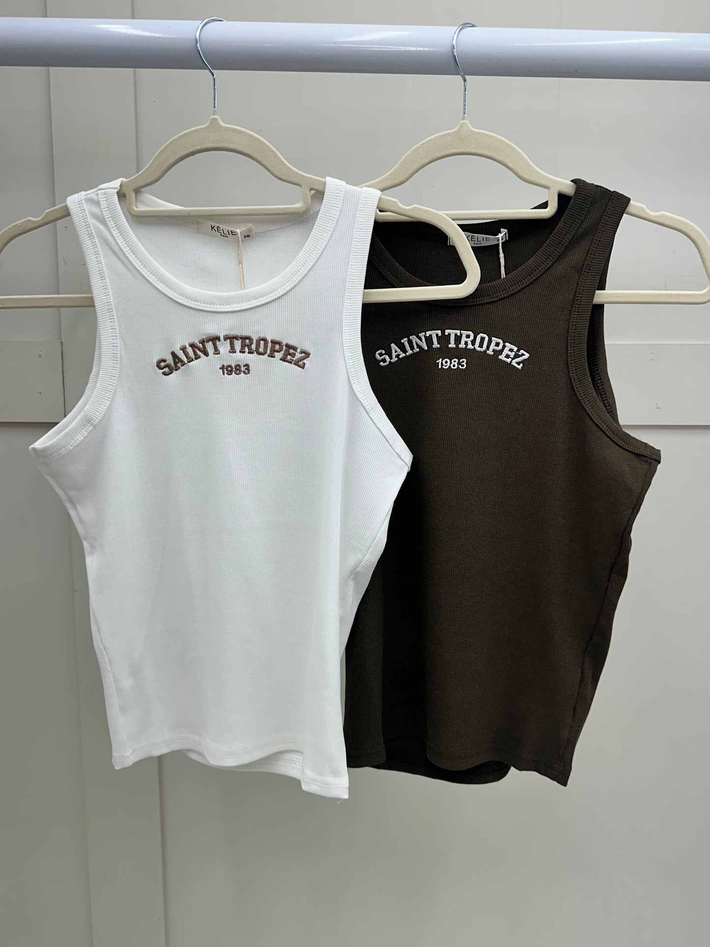 SAINT TROPEZ High Crew Neck Vest Top