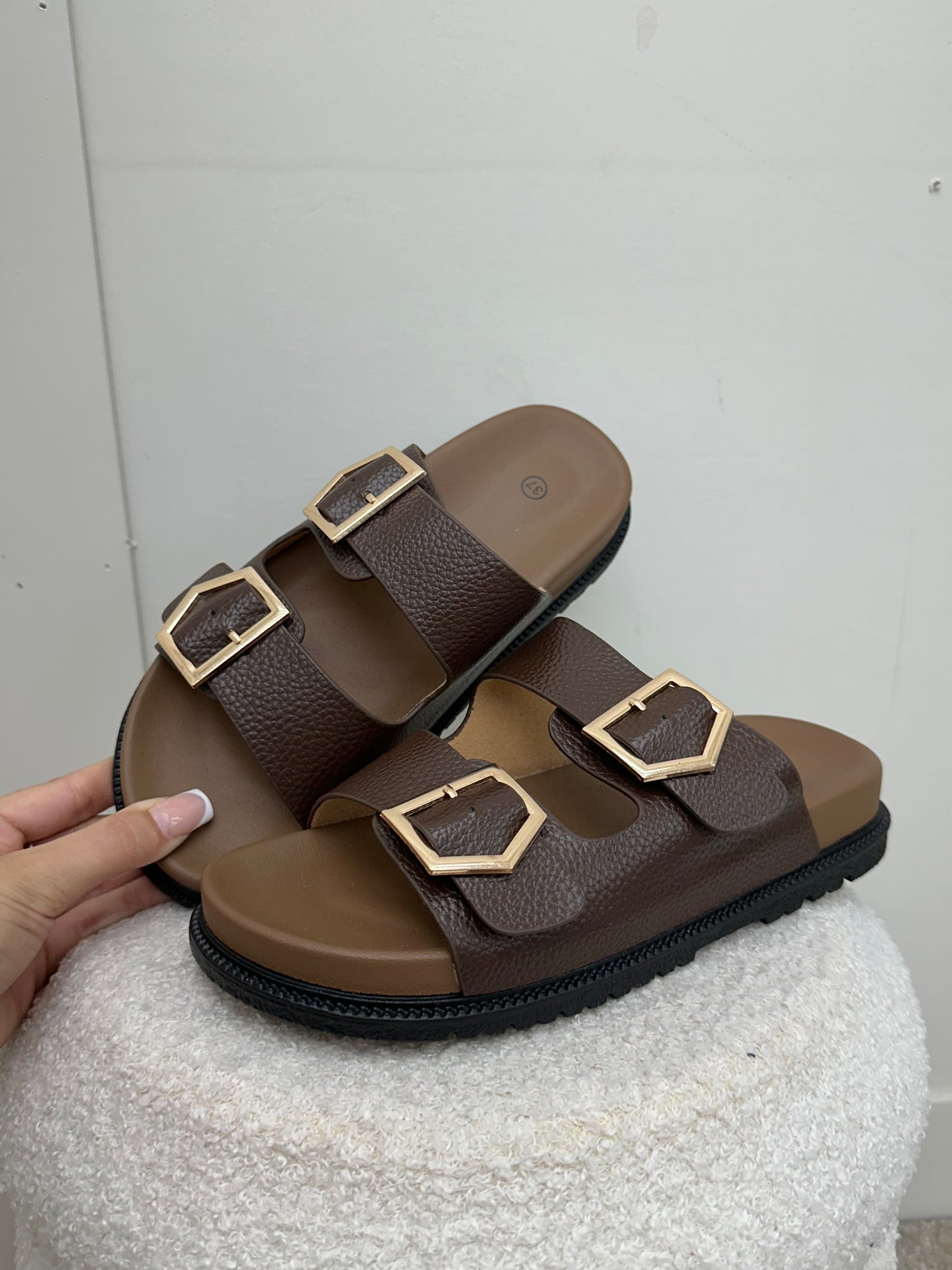 GOLD BUCKLE TWO STRAP SANDAL