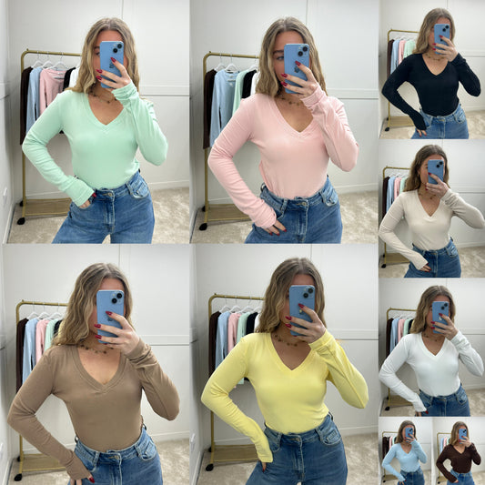KELLY - Long Sleeve V-neck Stretchy Top