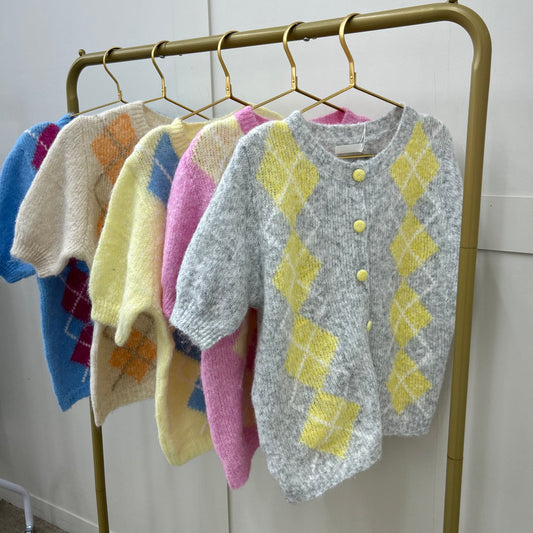 Diamond Knitted Cardigan- Super soft feel, with buttons