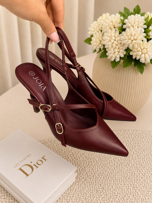 Wine crossover strap heels