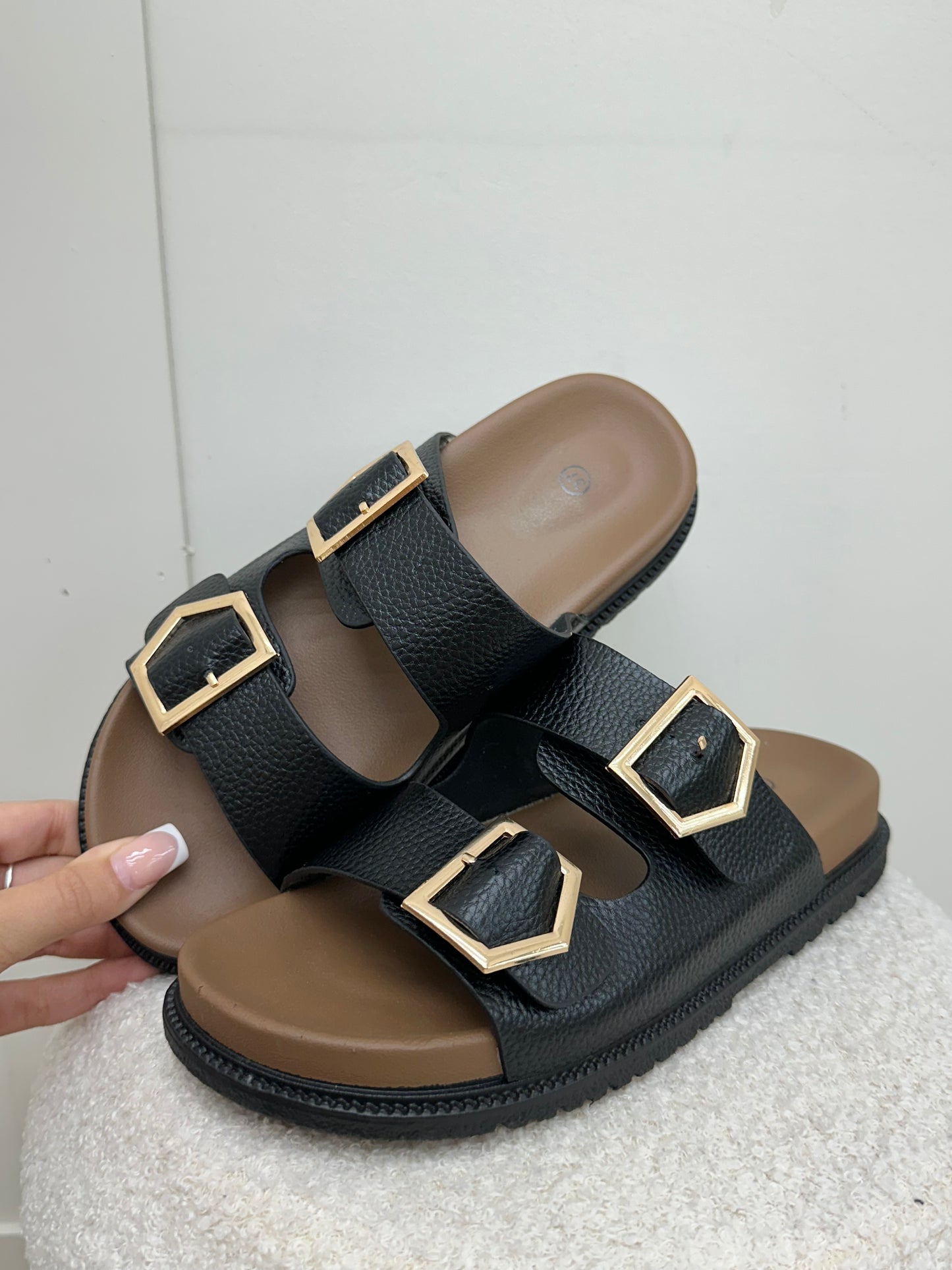 GOLD BUCKLE TWO STRAP SANDAL